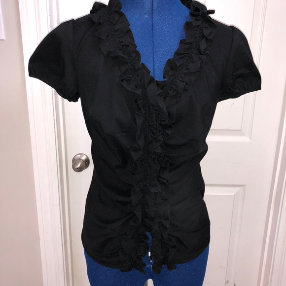 LOFT Tops - Loft Short Sleeve Button Up Black Shirt -  Size 6